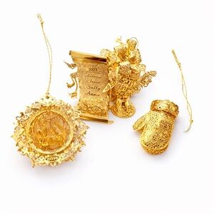 Danbury Mint Gold Christmas Ornaments Lot Nativity Mitten Scroll Filigree